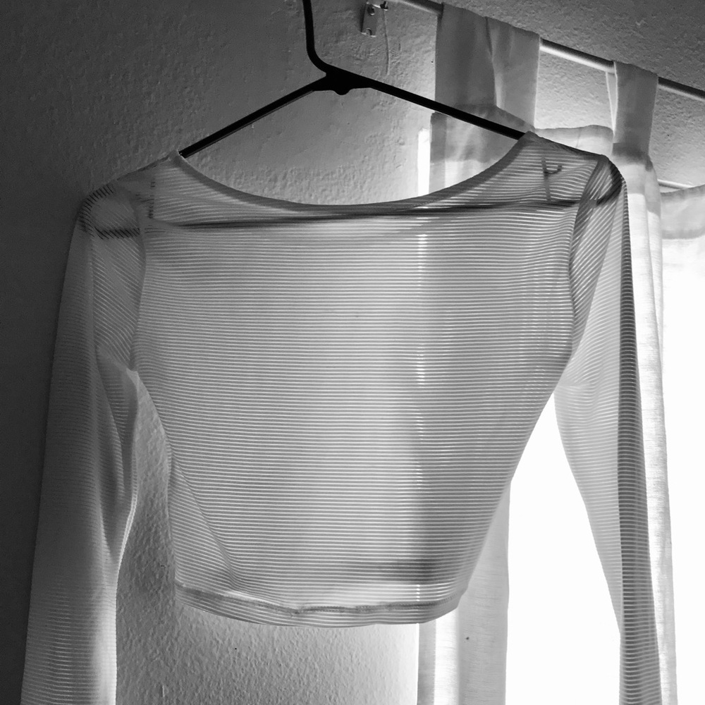 Sheer white crop top long sleeve